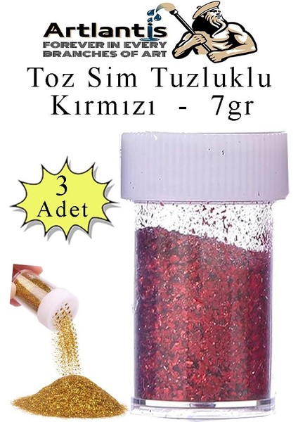 Kırmızı Toz Sim Tuzluklu 7 gr 3 Adet Renkli Toz Sim Epoksi Reçine Okul Etkinlik Dekarasyon Slime