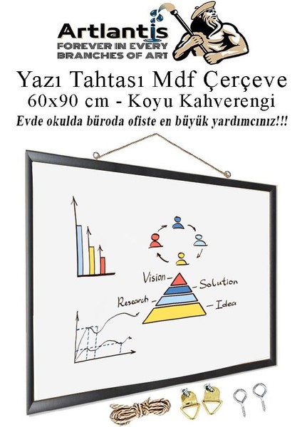 Duvara Monte Beyaz Yazı Tahtası 60X90 cm Mdf 1 Adet Laminant Yazı Tahtası Mdf Çerçeveli Askılı Okul Ofis Büro