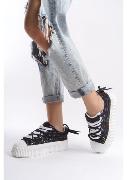 Siyah Parlak Şerit Detaylı Yumuşak Tekstil Rahat Günlük Sneaker Kadın Spor Yürüyüş Ayakkabısı fiyatları