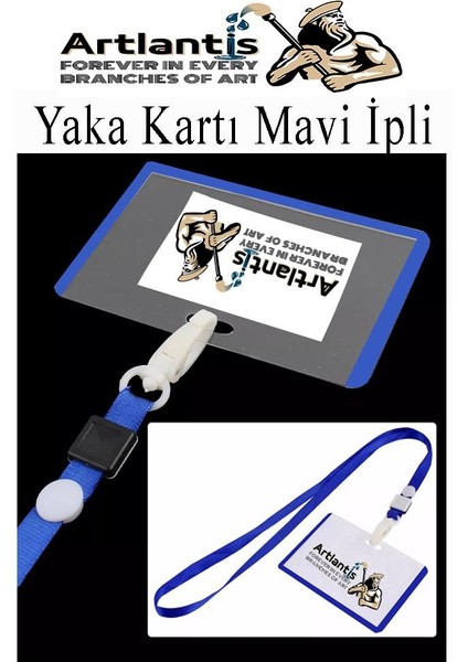 Mavi Ipli Yaka Kartı 1 Adet Ayarlanabilir Boyuna Asma Kimlik Koruyuculu Pvc Mavi Yaka Kartlığı Seyehat Ofis Okul Büro
