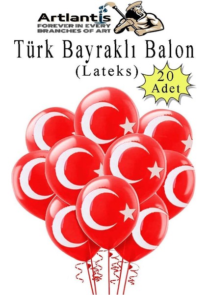 Türk Bayraklı Balon 20 Adet Ay Yıldızlı Balon Süsleme 29 Ekim 23 Nisan Kırmızı Beyaz Balon Bayrak Balon Bayram