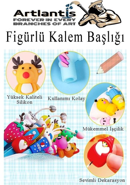 Kalem Başlığı Figürlü 10 Adet Kalem Süsü Kızlar Için Değişik Karkatür Hayvan Silikon Kalem Başlığı Sevimli Kalem Başlıkları