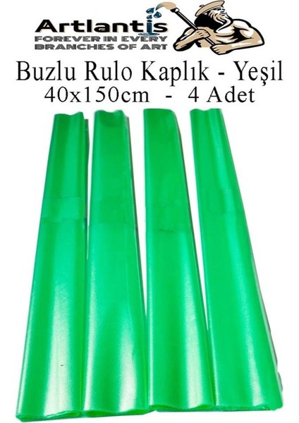 Buzlu Rulo Şeffaf Yeşil Kaplık 4 Adet 40X150 cm Defter Kitap Kaplığı Okul Öğrenci Rulo Kaplık