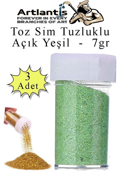 Açık Yeşil Toz Sim Tuzluklu 7 gr 3 Adet Renkli Toz Sim Epoksi Reçine Okul Etkinlik Dekarasyon Slime