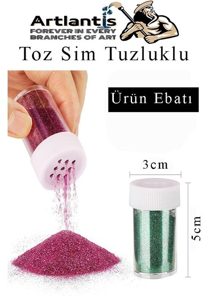 Açık Yeşil Toz Sim Tuzluklu 7 gr 3 Adet Renkli Toz Sim Epoksi Reçine Okul Etkinlik Dekarasyon Slime
