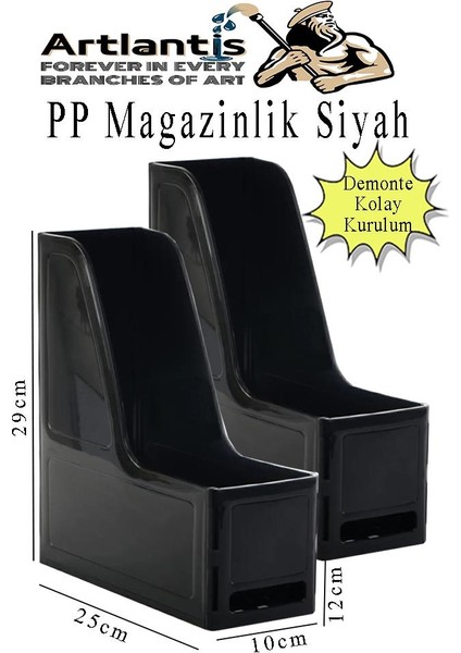 Siyah Magazinlik Demonte Plastik 2 Adet Plastik Kutu Klasörü Magazinlik A4 Dosya ve Masa Düzenleyici Sınıf Ev Ofis