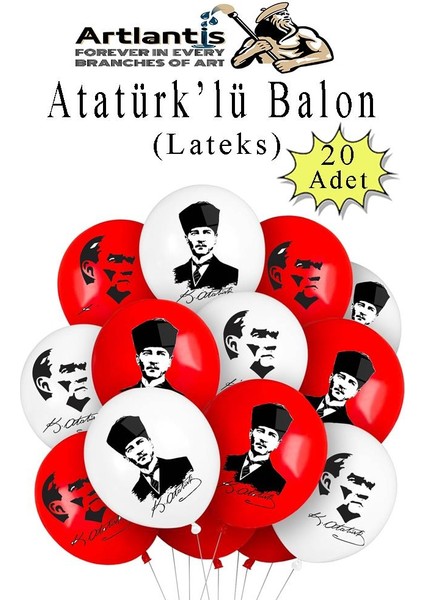 Atatüklü Balon 20 Adet Ata Balon Süsleme 29 Ekim 23 Nisan Kırmızı Beyaz Balon Bayrak Balon Bayram