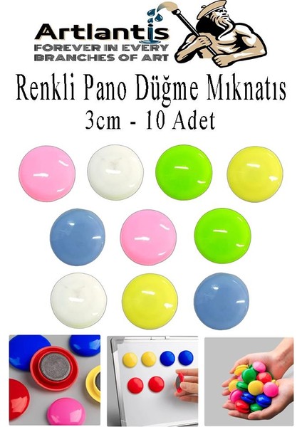 Renkli Pano Düğme Mıknatısı 10 Lu 1 Paket Manyetik Yuvarlak Mıknatıs Buzdolabı Renkli Plastik Kaplı Dekarasyon Hobi Etkinlik