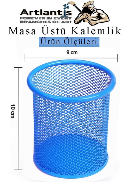 Mavi Silindir Masa Üstü Kalemlik 1 Adet Metal Fileli Renkli Perforeli Yuvarlak Kalemlik Ofis Büro Okul fiyatları