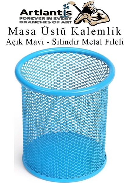 Mavi Silindir Masa Üstü Kalemlik 1 Adet Metal Fileli Renkli Perforeli Yuvarlak Kalemlik Ofis Büro Okul fırsatları