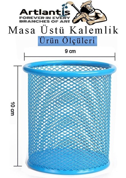Mavi Silindir Masa Üstü Kalemlik 1 Adet Metal Fileli Renkli Perforeli Yuvarlak Kalemlik Ofis Büro Okul indirimleri