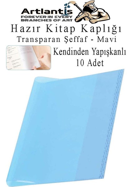 Hazır Kitap Kaplığı Şeffaf Buzlu Mavi 10 Adet 1 Paket Cırtlı Ayarlanabilir Kendinde Yapışkanlı Kaplık Okul Sınıf