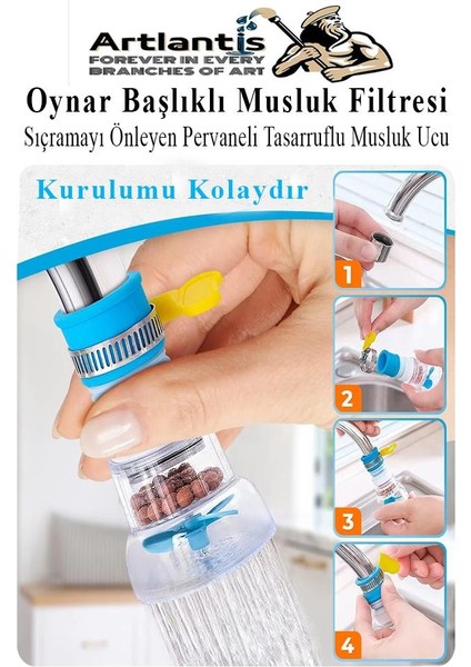 Oynar Başlıklı Musluk Filtresi 3 Adet Musluk Başlıgı Sıçramayı Önleyen Pervaneli Tasaruflu Batarya Ucu Mutfak Banyo