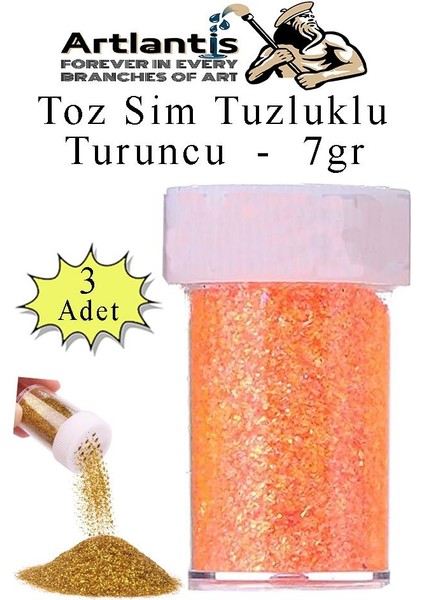 Turuncu Toz Sim Tuzluklu 7 gr 3 Adet Renkli Toz Sim Epoksi Reçine Okul Etkinlik Dekarasyon Slime