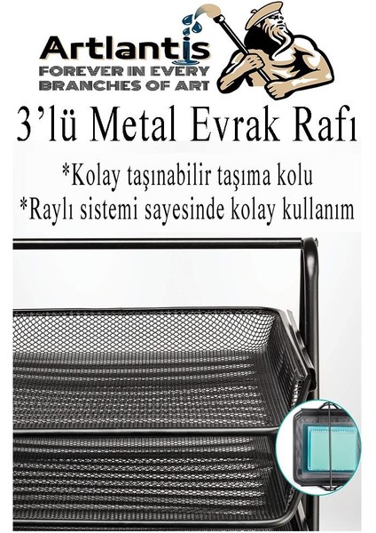 Metal Evrak Rafı 3 Lü 1 Paket Masa Üstü A4 Dosya Düzenleyici Kağıt Tepsisi Fileli Üç Katlı Hareketli