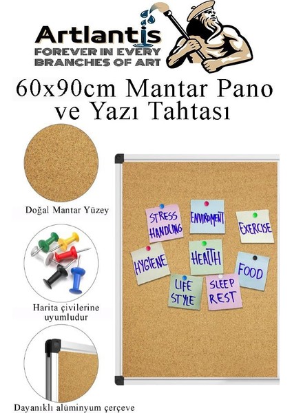 Çift Fonksiyonlu Yazı Tahtası ve Mantar Pano 60X90 cm 1 Adet Alüminyum Çerçeveli Yazı Tahta Kalemi ve Silgisi Harita Çivisi fırsatları