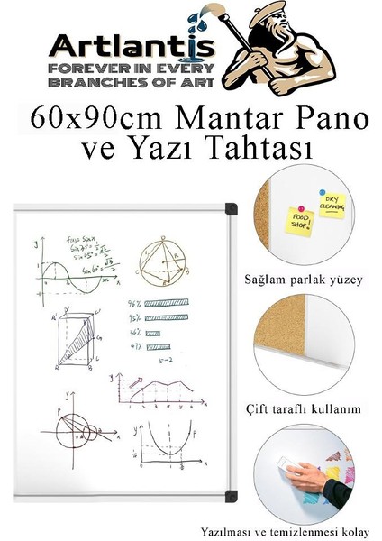 Çift Fonksiyonlu Yazı Tahtası ve Mantar Pano 60X90 cm 1 Adet Alüminyum Çerçeveli Yazı Tahta Kalemi ve Silgisi Harita Çivisi indirimleri