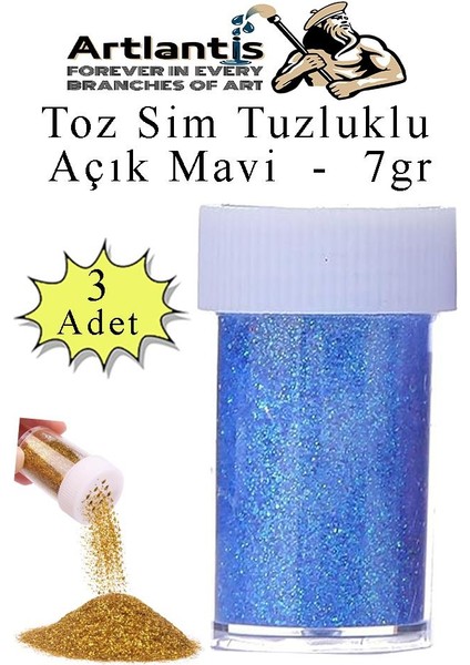 Açık Mavi Toz Sim Tuzluklu 7 gr 3 Adet Renkli Toz Sim Epoksi Reçine Okul Etkinlik Dekarasyon Slime