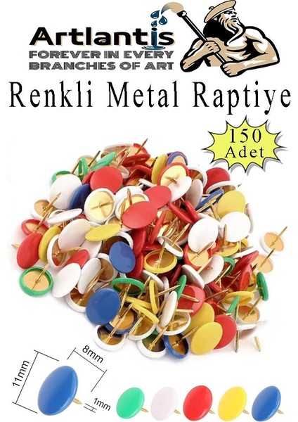 Renkli Raptiye 150 Adet 1 Paket Pvc Kaplı Başlıklı Raptiye Plastik Yuvarlak Düğmeli Raptiye Pano Okul Ofis Büro Ev