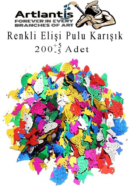 Elişi Pulu Karışık Şekilli 200 Lü 1 Paket Renkli Şekilli Pul Yanardöner Payet Pırıltılı Süs Okul Öncesi Kreş Ana Sınıfı