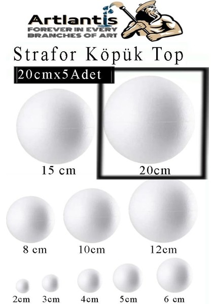 Strafor Köpük Top 20 cm 5 Adet Köpük Top Küre Toplar Yuvarlak Strafor Köpük Top Okul Deney Hobi Sanat