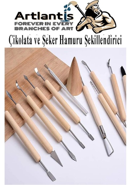 Çikolata ve Şeker Hamuru Fonda Şekillendirici Ahşap Saplı 11 Parça 1 Paket Modelleme Oymacılık Delici Fırçalama fırsatları