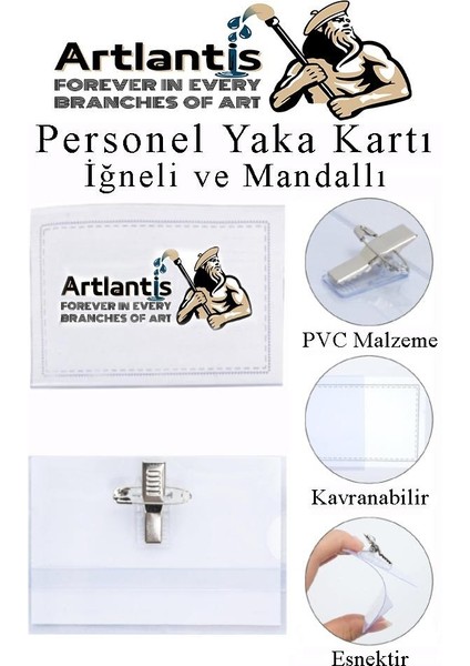 Personel Şeffaf Yaka Kartı Iğneli ve Mandallı 25 Adet Pvc Yaka Kartlığı Kimlik Korumalı Büro Ofis Okul