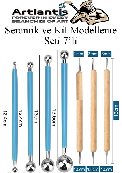Top Uçlu Seramik ve Kil Modelleme Seti 7 Li 1 Paket Polimer Kil Şekillendirme Çömlek Oyma Çiçek Marzipan Mandala Top Ütü