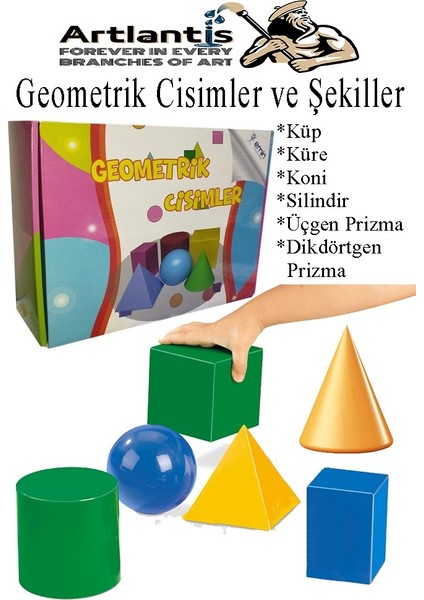 Geometrik Cisimler ve Şekiller Büyük Boy 1 Paket Matematik Ders Materyali 10 cm 6 Parça Prizma Küp Silindir Küp Koni