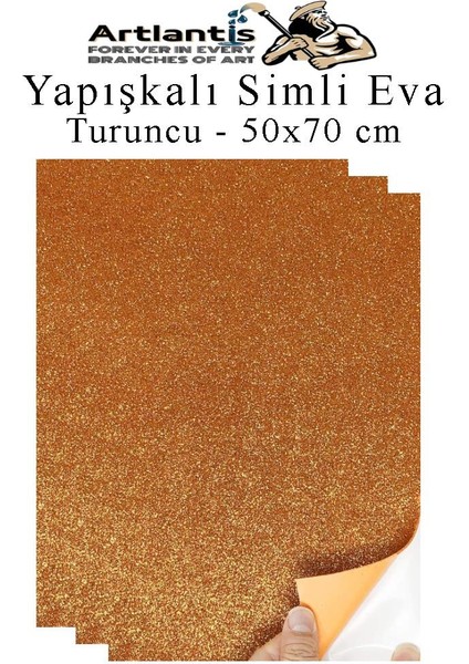 Turuncu Yapışkanlı Simli Eva 50X70 cm 3 Adet Simli Yapışkanlı Eva Süngeri Okul Kreş Anasınıfı Elişi Etkinlikleri Hobi