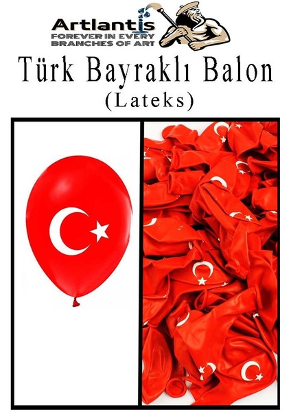 Atatüklü ve Bayraklı Balon 100 Adet Ata Balon Süsleme 29 Ekim 23 Nisan Kırmızı Beyaz Balon Bayrak Balon Bayram indirimleri