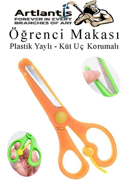 Turuncu Öğrenci Makası 1 Adet Plastik Yaylı Küt Uç Korumalı Okul Makası Çocuk Makası Okul Öncesi Kreş Ana Sınıfı
