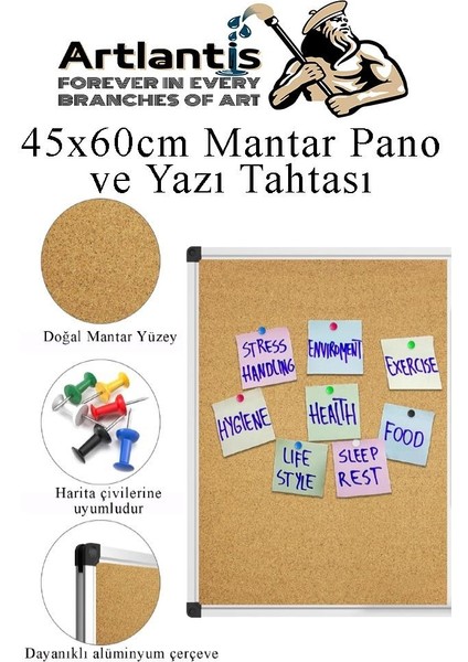 Çift Fonksiyonlu Yazı Tahtası ve Mantar Pano 45X60 cm 1 Adet Alüminyum Çerçeveli Yazı Tahta Kalemi ve Silgisi Harita Çivisi fırsatları