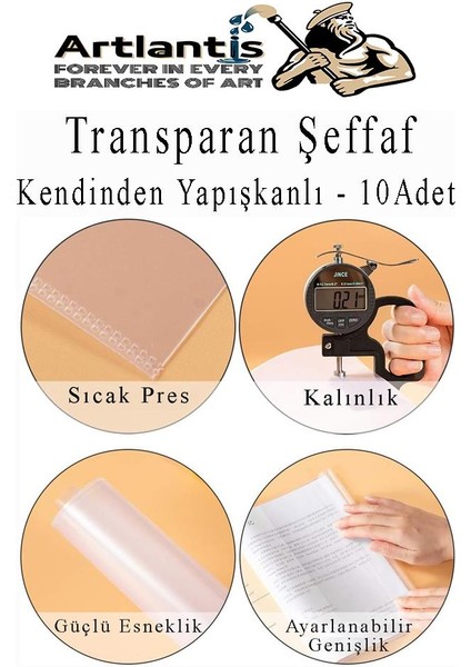 Hazır Kitap Kaplığı Şeffaf Buzlu Beyaz 10 Adet 1 Paket Cırtlı Ayarlanabilir Kendinde Yapışkanlı Kaplık Okul Sınıf