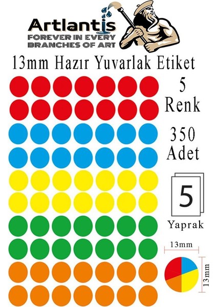 13 mm Renkli Hazır Yuvarlak Etiket 350 Li 1 Paket Mix Color Ofis Etiketler Kendinden Yapışkanlı Nokta Etiket
