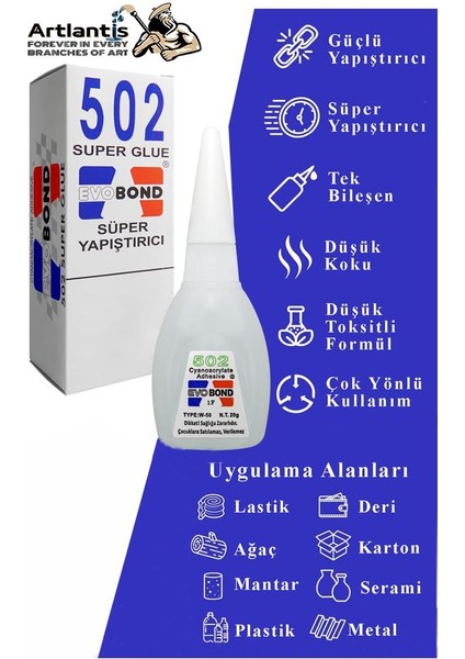 502 Japon Yapıştırıcı 1 Adet 20 gr Hızlı Yapıştırıcı Evobond 502 Süper Yapıştırrıcı Orjinal