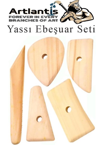 Yassı Ebeşuar 5 Li 1 Paket Seramik Çömlek Kil Heykel Kazıyıcı Şekillendirme Aleti Ahşap Kil Modelleme Şekillendirici