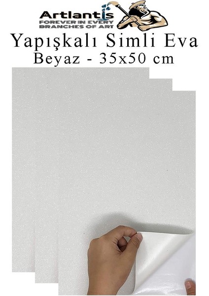 Beyaz Yapışkanlı Simli Eva 35X50 cm 3 Adet Simli Yapışkanlı Eva Süngeri Okul Kreş Anasınıfı Elişi Etkinlikleri Hobi
