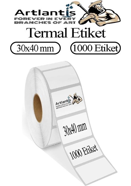 30X40 mm Barkod Etiketi Yapışkanlı 1 Adet Rulo Etiket Termal Barkot Terazi Etiketi 1000 Li Barkod Yazıcılarına Uyumludur