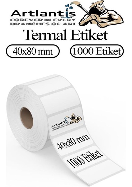 40X80 mm Barkod Etiketi Yapışkanlı 1 Adet Rulo Etiket Termal Barkot Terazi Etiketi 1000 Li Barkod Yazıcılarına Uyumludur