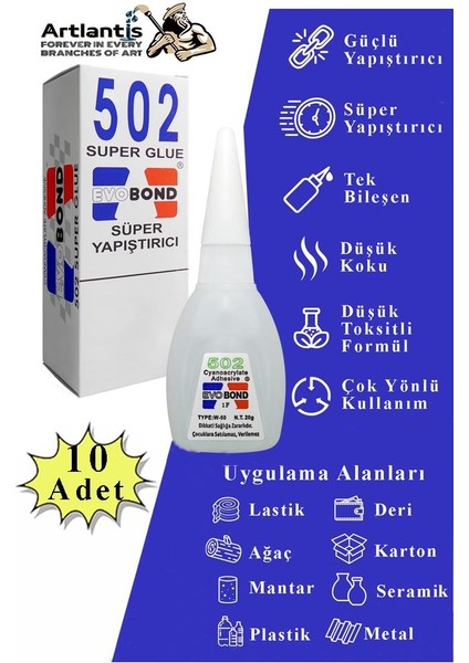 502 Japon Yapıştırıcı 10 Adet 20 gr Hızlı Yapıştırıcı Evobond 502 Süper Yapıştırrıcı Orjinal Seramik Plastik Metal