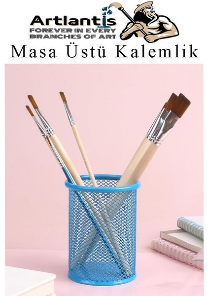 Siyah Silindir Masa Üstü Kalemlik 1 Adet Metal Fileli Renkli Perforeli Yuvarlak Kalemlik Ofis Büro Okul indirimleri