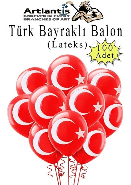 Türk Bayraklı Balon 100 Adet Ay Yıldızlı Balon Süsleme 29 Ekim 23 Nisan Kırmızı Beyaz Balon Bayrak Balon Bayram