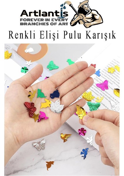 Elişi Pulu Karışık Şekilli 100 Lü 1 Paket Renkli Şekilli Pul Yanardöner Payet Pırıltılı Süs Okul Öncesi Kreş Ana Sınıfı fiyatları