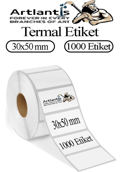 30X50 mm Barkod Etiketi Yapışkanlı 1 Adet Rulo Etiket Termal Barkot Terazi Etiketi 1000 Li Barkod Yazıcılarına Uyumludur