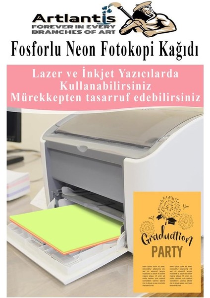 Neon Fosforlu Renkli A4 Fotokopi Kağıdı 50 Li 1 Paket 50 Adet Fosforlu 5 Renk Parlak Canlı Renkler Fotokopi Kağıdı modelleri