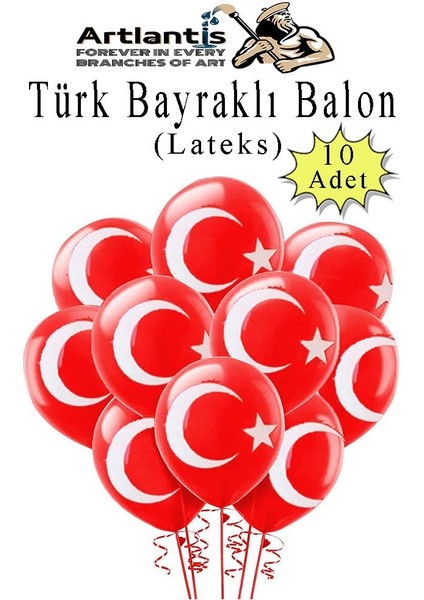 Türk Bayraklı Balon 10 Adet Ay Yıldızlı Balon Süsleme 29 Ekim 23 Nisan Kırmızı Beyaz Balon Bayrak Balon Bayram
