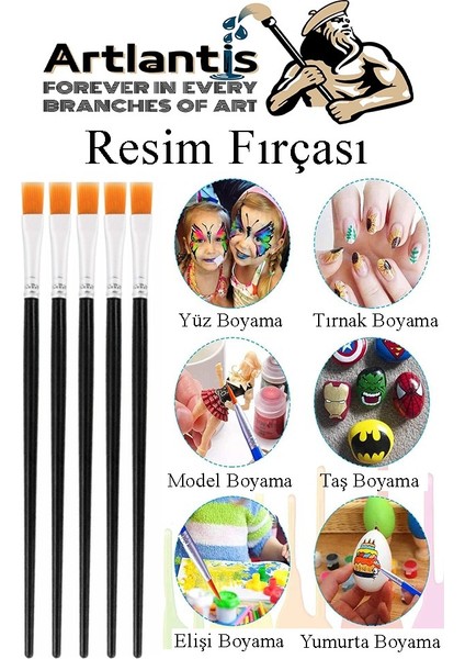 Resim Fırçası 4 Numara 5 Adet Yassı Uçlu Sentetik Resim Fırça Ekonomik Suluboya Akrilik Boya Guaj Boya Yağlı Boya