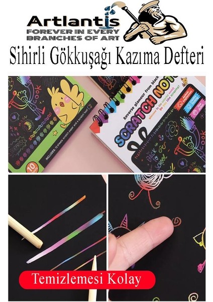 Sihirli Gökkuşağı Kazıma Defteri A5 15X20 cm 3 Paket 10 Sayfa Scratch Note Spralli Siyah Sihirli Resim Defteri