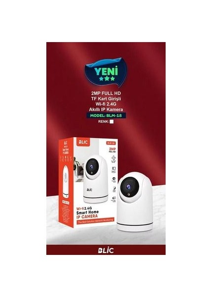 Blm-18 360° Wifi Bebek Ev Ofis Güvenlik Gece Görüşlü Sensörlü Harekete Duyarlı 1080P Iç Ip Kamera